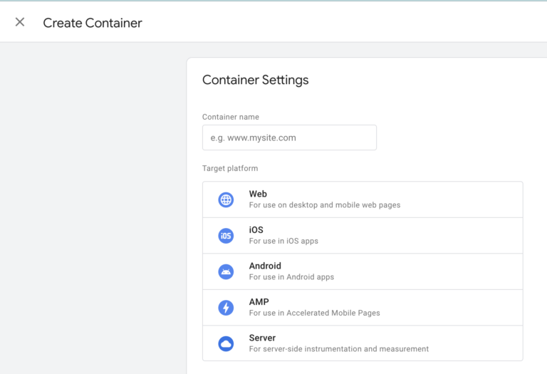 Tag Manager Create Container